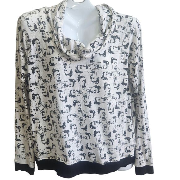 Pillo Tops - Pillo Frida Kahlo Face All Over Print Cowl Neck Top XL Art Teacher History Core